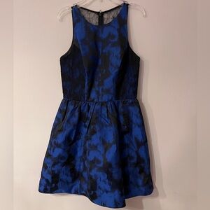 Aidan Mattox Blue and Black Lace Wedding Guest Dress, Cocktail Dress, A-Line